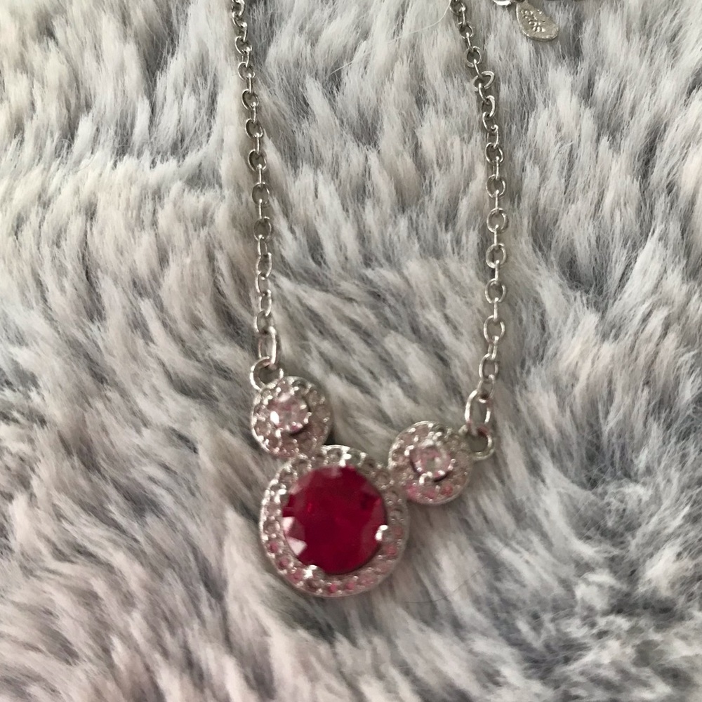 Ruby Red Moissanite Mouse Silver Necklace